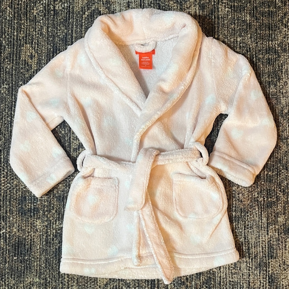 Joe Fresh Fleece Girl Robe in Pale Pink, White Hearts with Belt